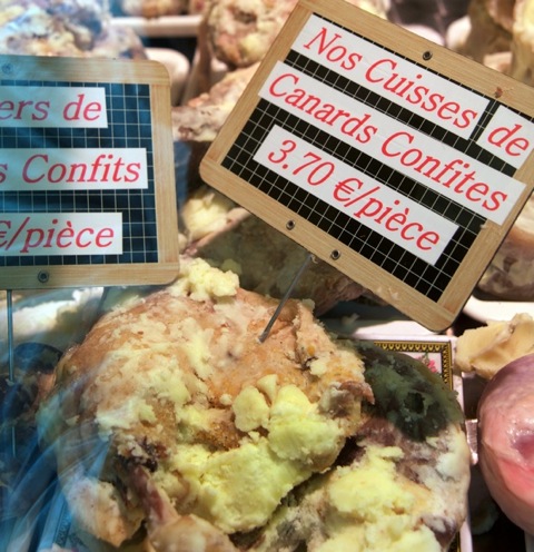Duck Confit for sale at a market in Gascony/photos by Donna Turner Ruhlman